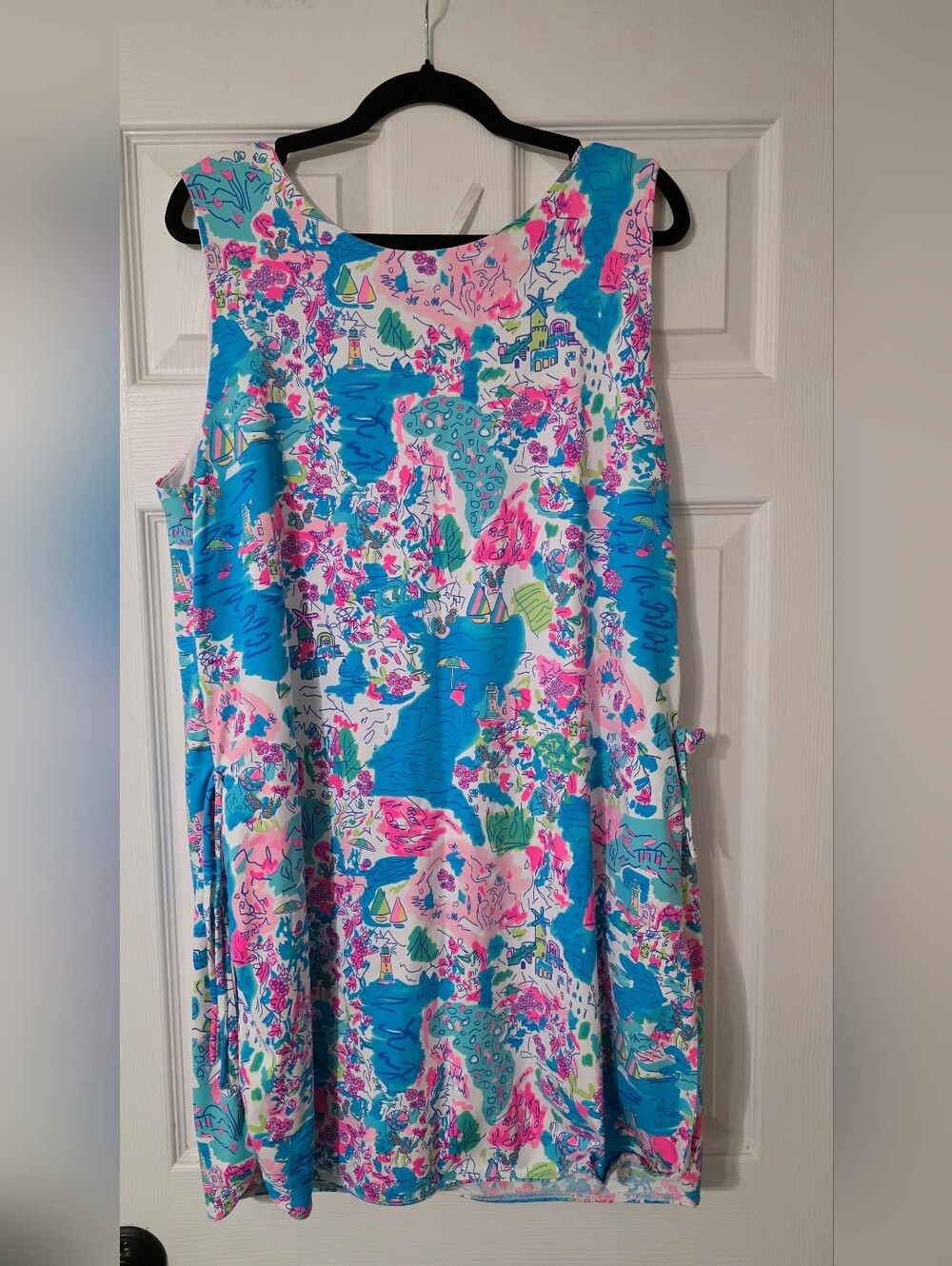 Lulu-B Floral Aqua Pink White Sleeveless Shift Dress Skort Xl